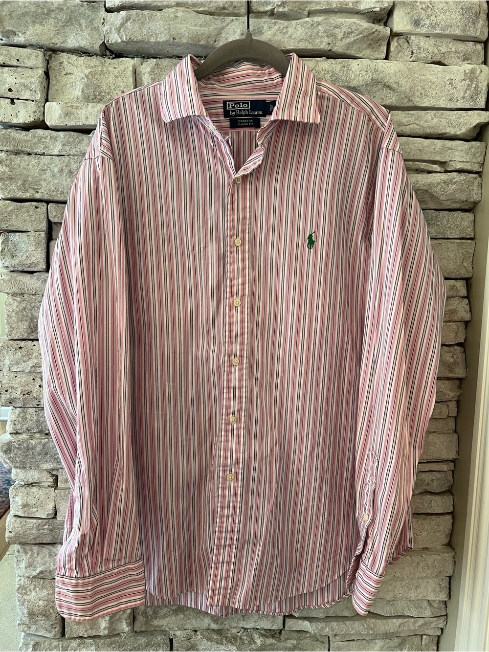Ralph Lauren Pink and White Multi-Stripe Button-Down Shirt Size Large